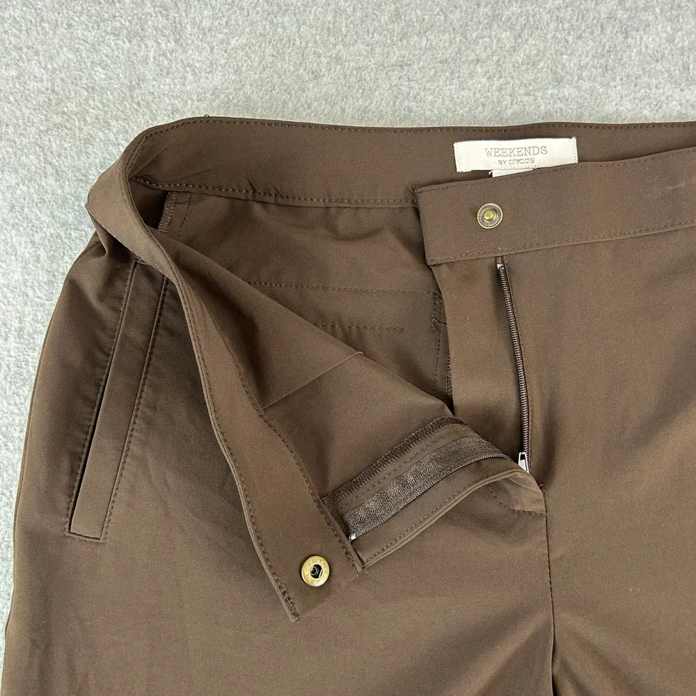 Weekends by Chico's Pants Brown Straight Leg Stretch Trousers Womens Size 1 (8)